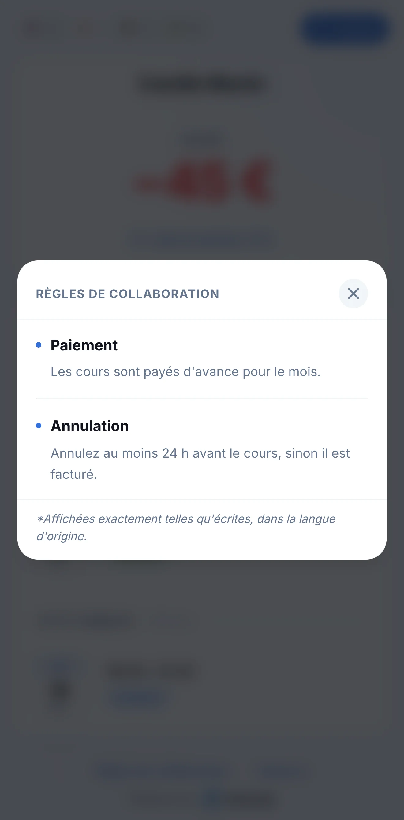 Les règles de collaboration sur le portail de l'élève : paiement et annulation