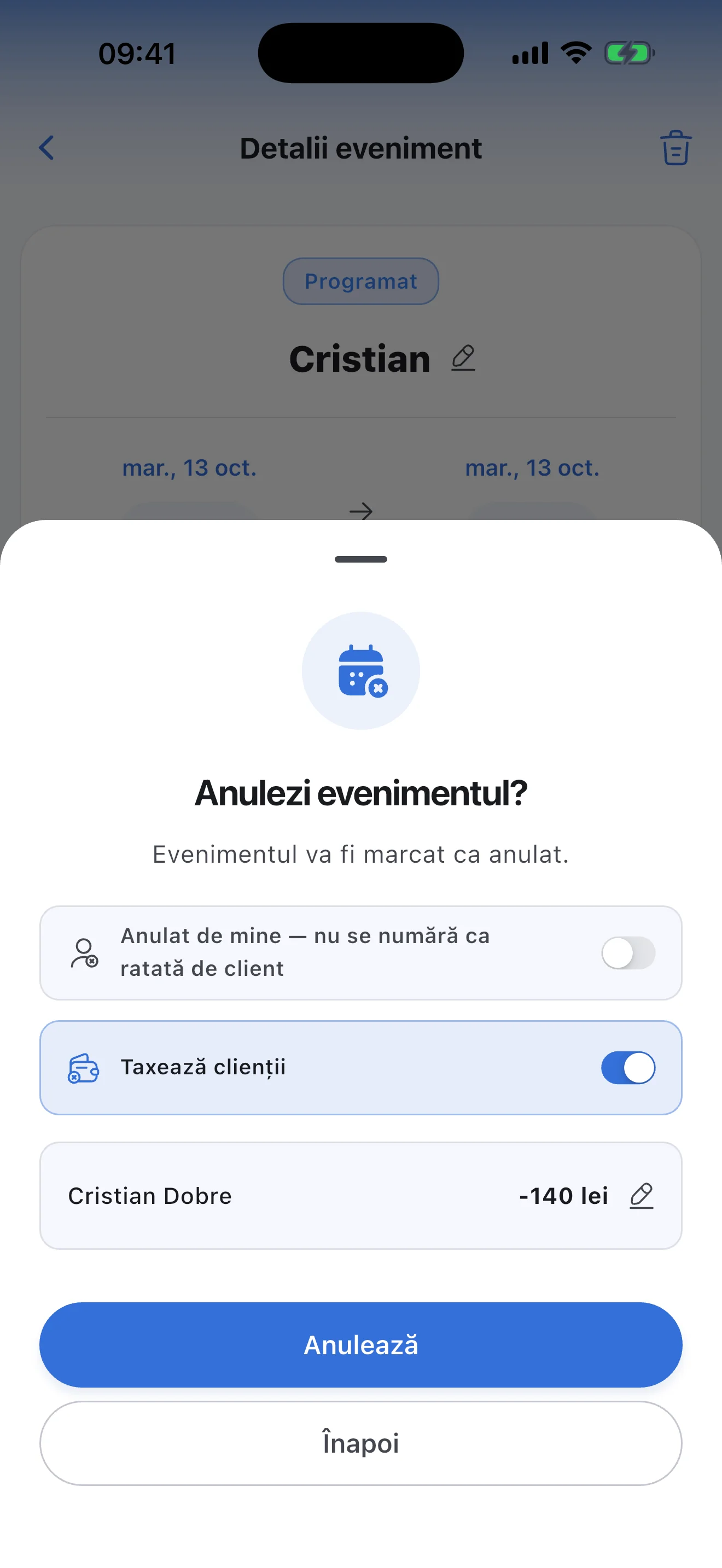 Anularea unui antrenament în Syncoly: taxarea unei anulări de ultim moment