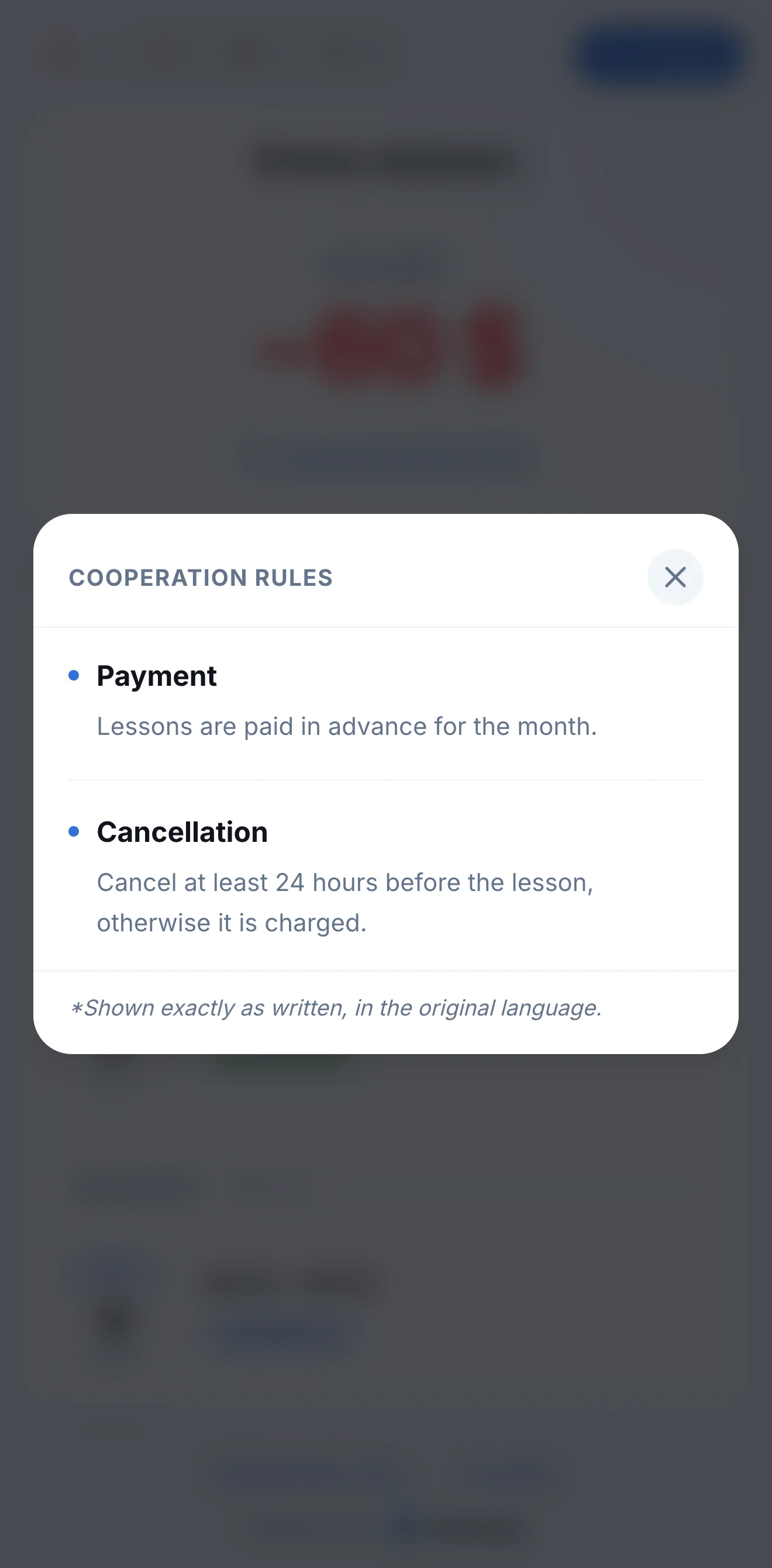 Cooperation rules on a student's portal: payment and cancellation