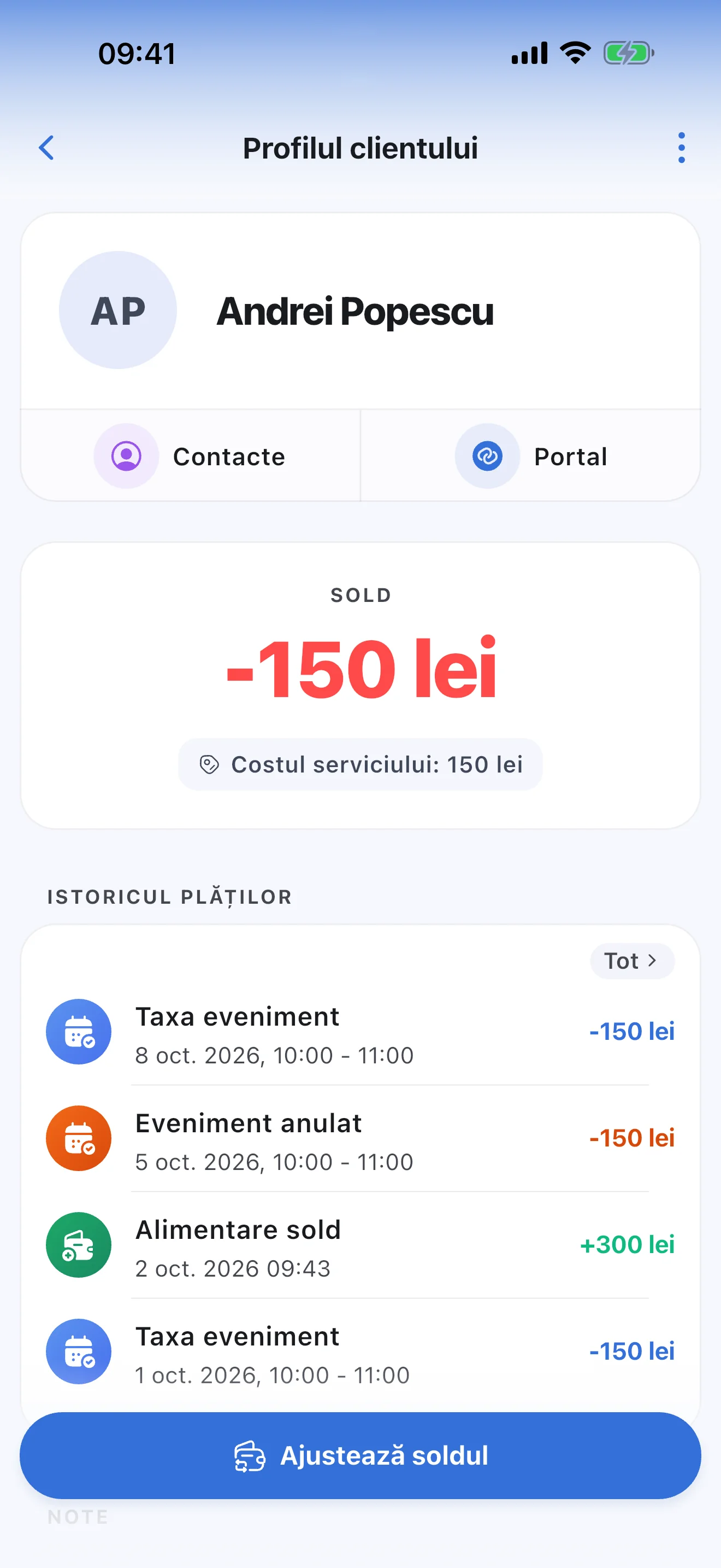 Profilul unui elev în Syncoly: sold, prețul meditației și istoricul plăților