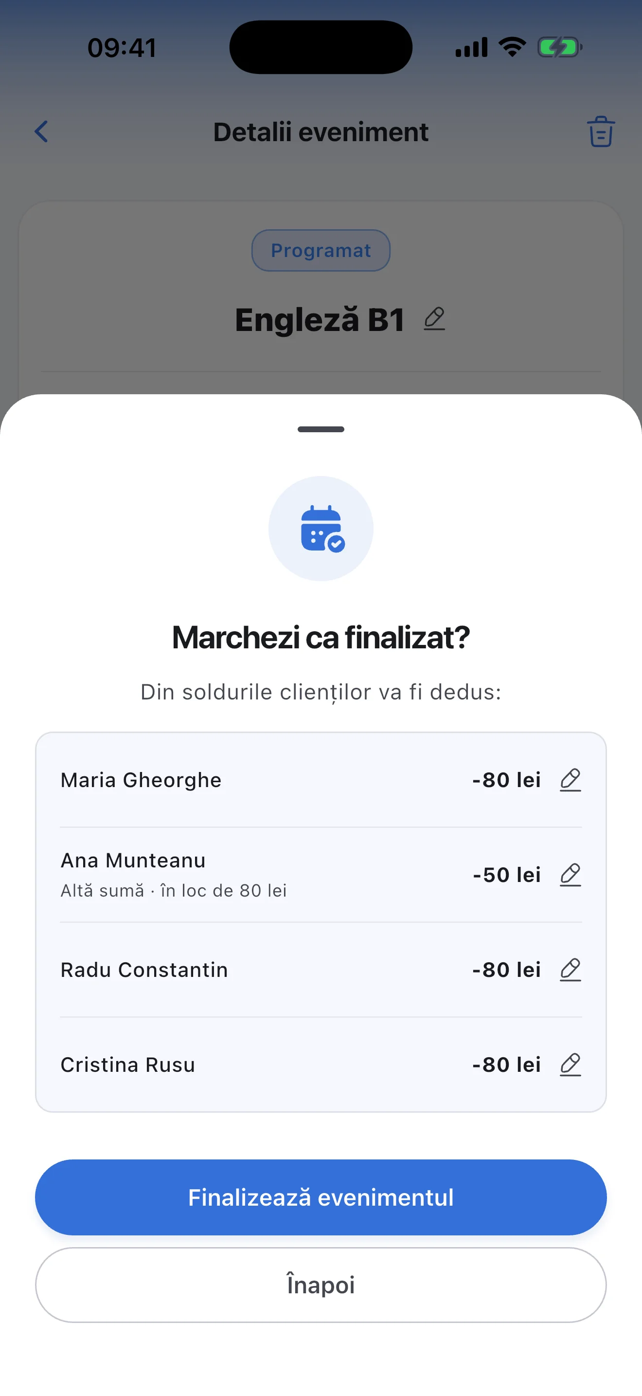 Finalizarea unei meditații de grup: o sumă separată pentru fiecare elev